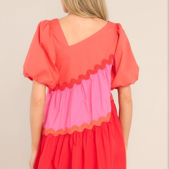 EVERYONE'S FAVORITE RED MULTICOLOR RICKRACK MINI DRESS - Picture 2 of 9